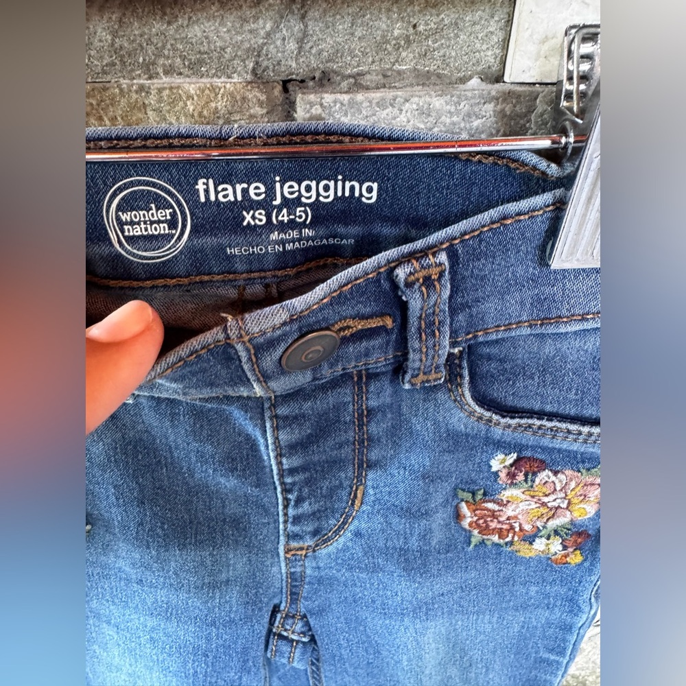 Wonder Nation Blue Flare Jeans with Floral Embroidery - Picture 2 of 4